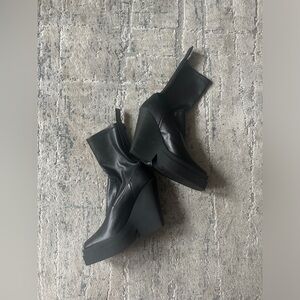 Black Leather Wedge Boots